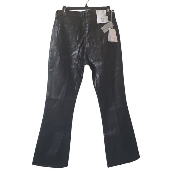 3x1 NYC Farrah Black High Rise Bell Bottom Shiny Pants - Picture 5 of 13